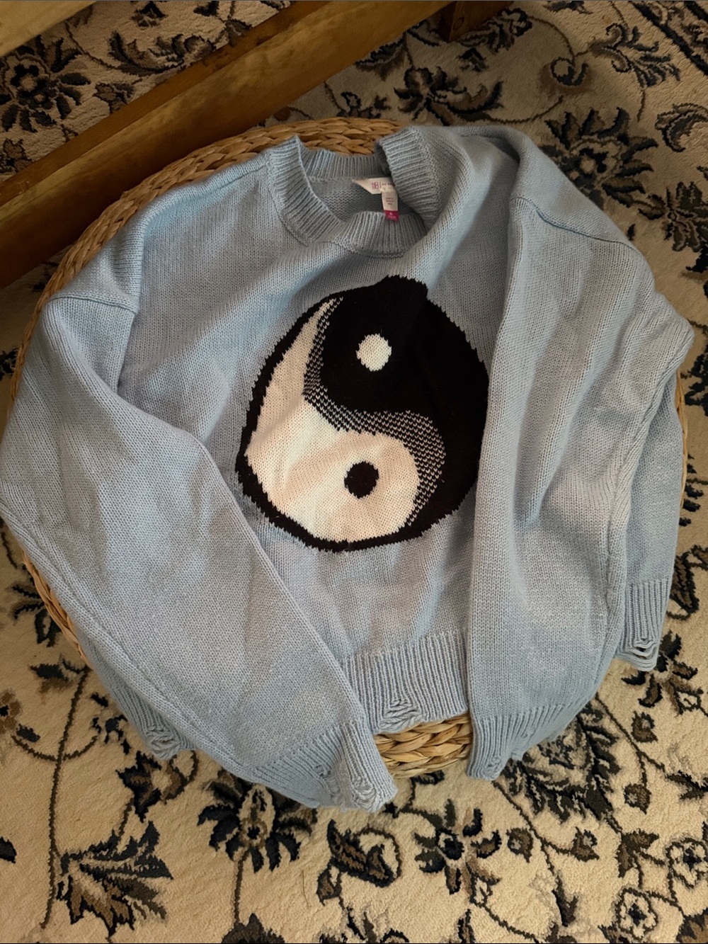 No Boundaries Light Blue Yin Yang Crewneck Sweater